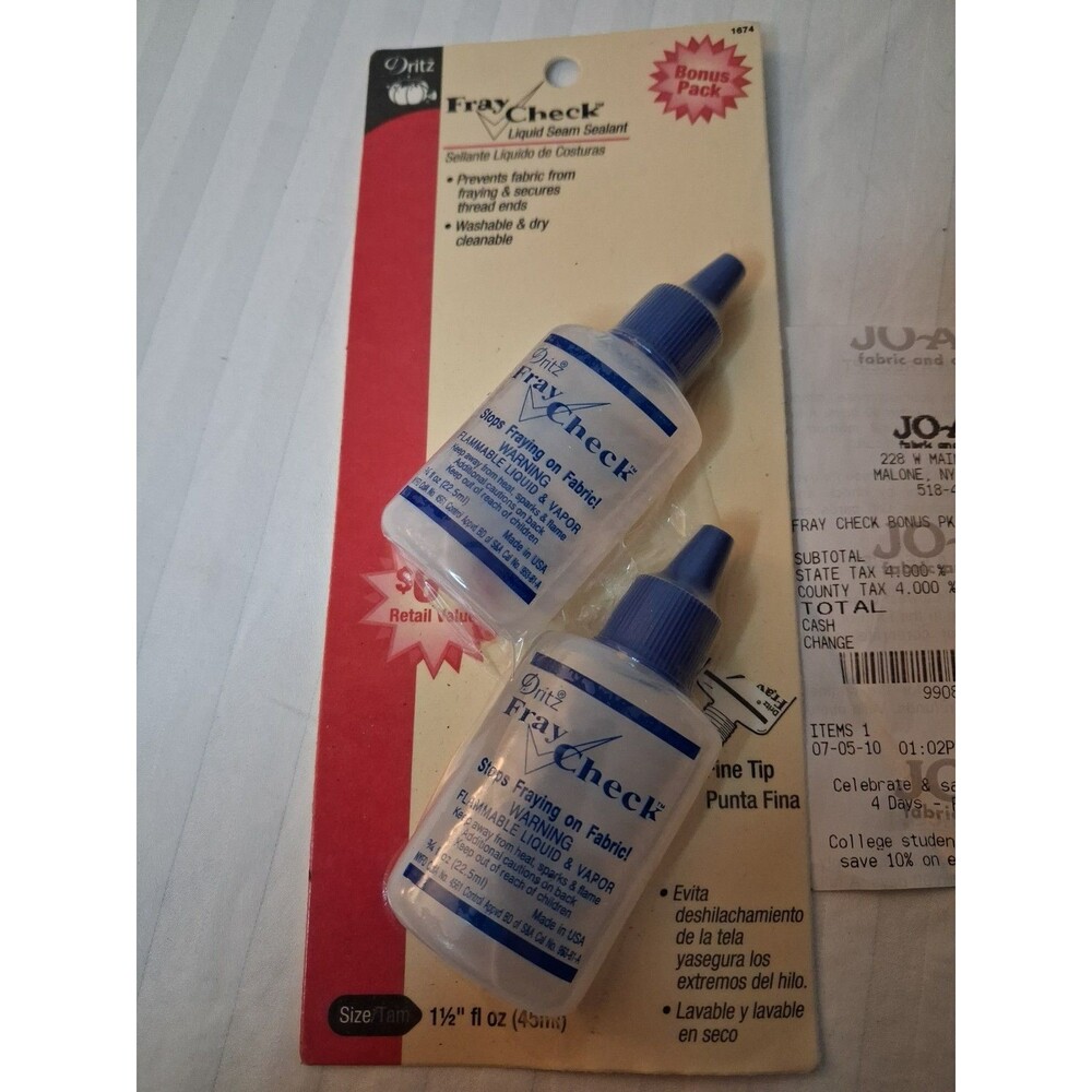 Dritz Fray Check Liquid Seam Sealant Glue Bonus Value Pack - 2 Bottles 3/4 Oz.